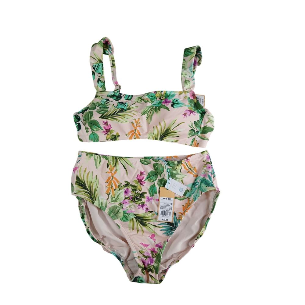 Kona Sol Swimsuit Womens Medium Green Floral Bikini Padded High Waist Target NWT